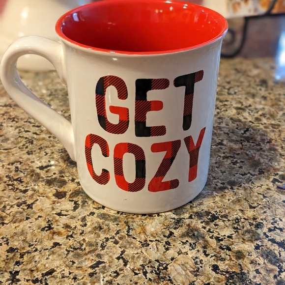 Christmas Winter Mug Cup Cozy Buffalo Plaid Red Black Glazed Ceramic Hot Cocoa - Picture 2 of 6